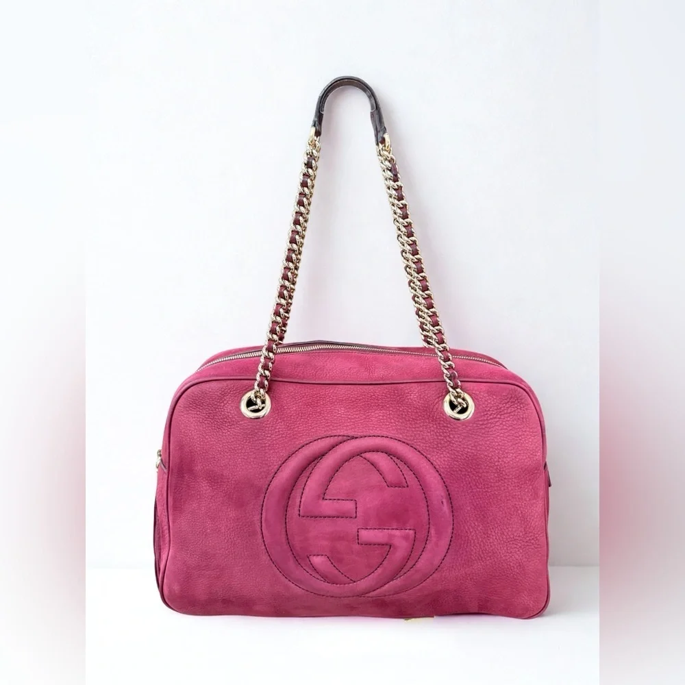 GUCCI Limited Edition Soho Chain Shoulder Bag - Burgundy Nubuck Suede -with COA